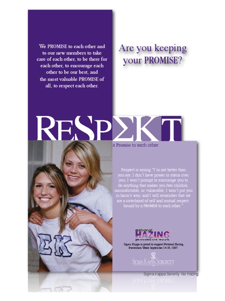 Sigma Kappa Sorority Anti-Hazing Pledge | PDF | Fraternities And ...