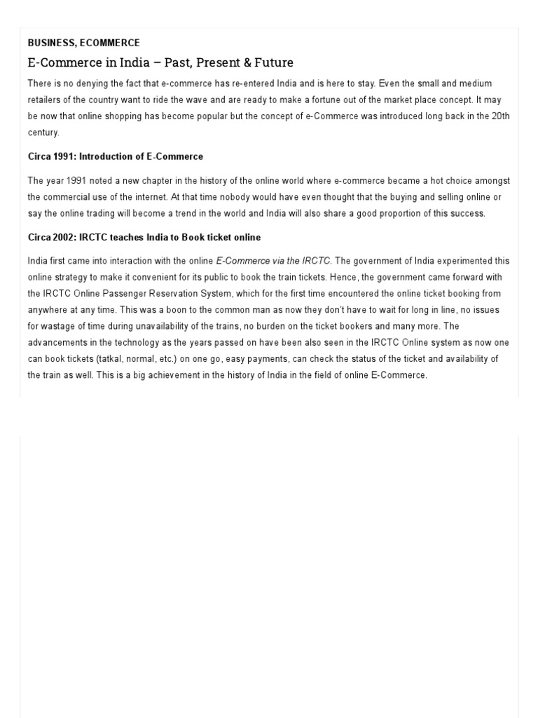 E-Commerce Evolution in India: Past to Future | PDF | E Commerce ...