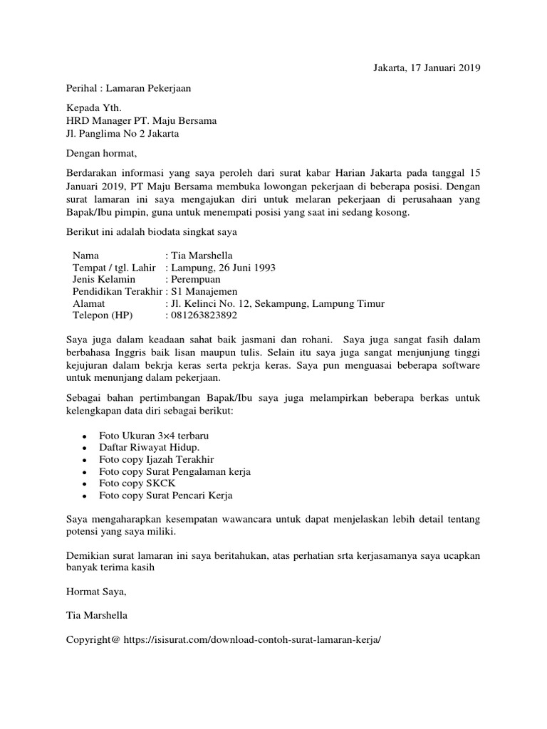Download 94+ Contoh Surat Surat Lamaran Kerja Umum Terbaik Gratis