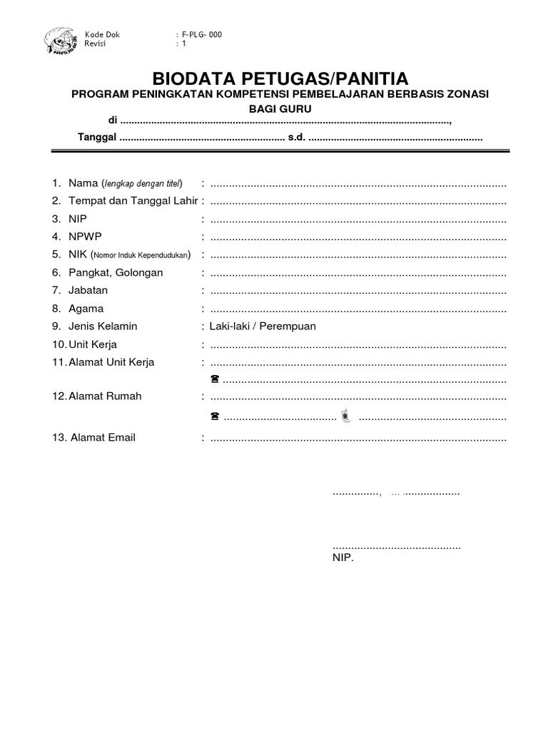 Form Biodata Panitia | PDF