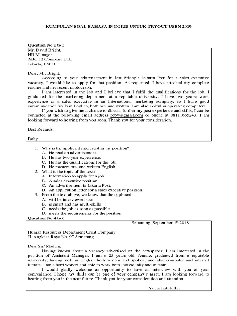 Kumpulan Soal Bahasa Inggris Untuk Tryout Usbn 2019 1 Docx