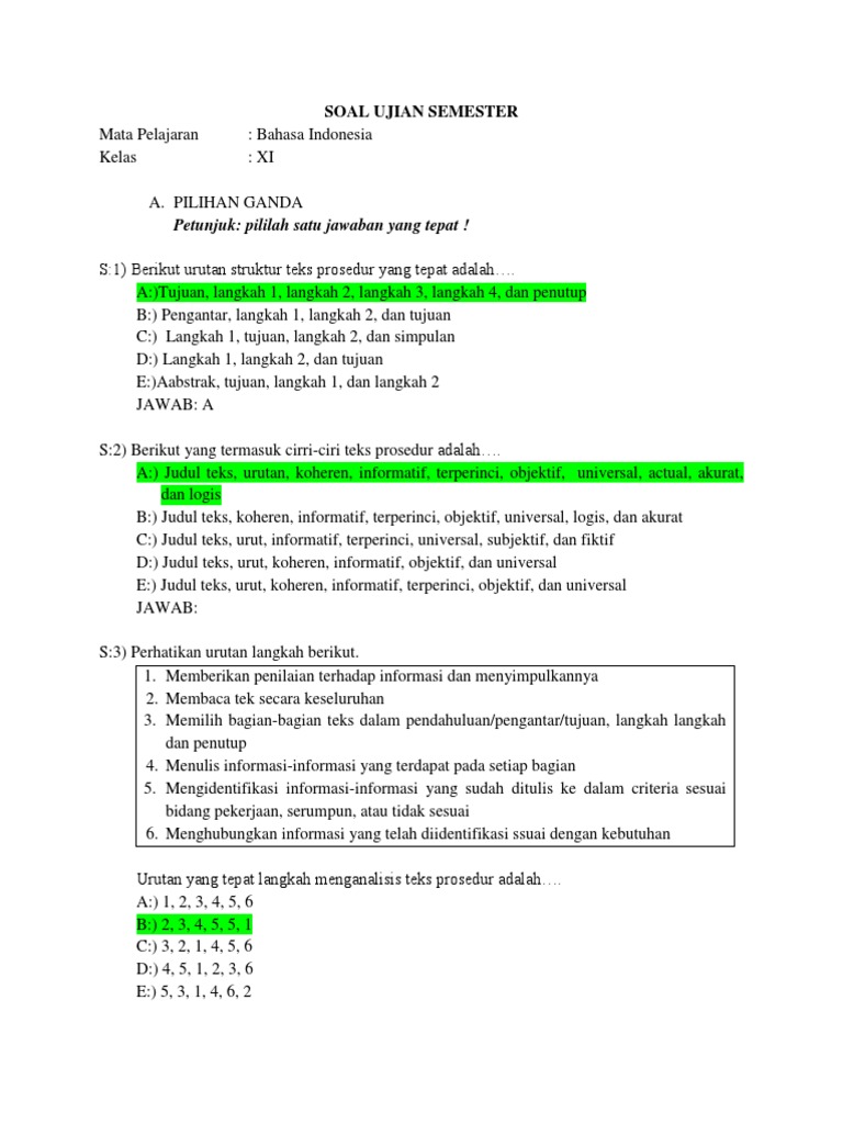 Soal Ujian Semester Bindo Pdf