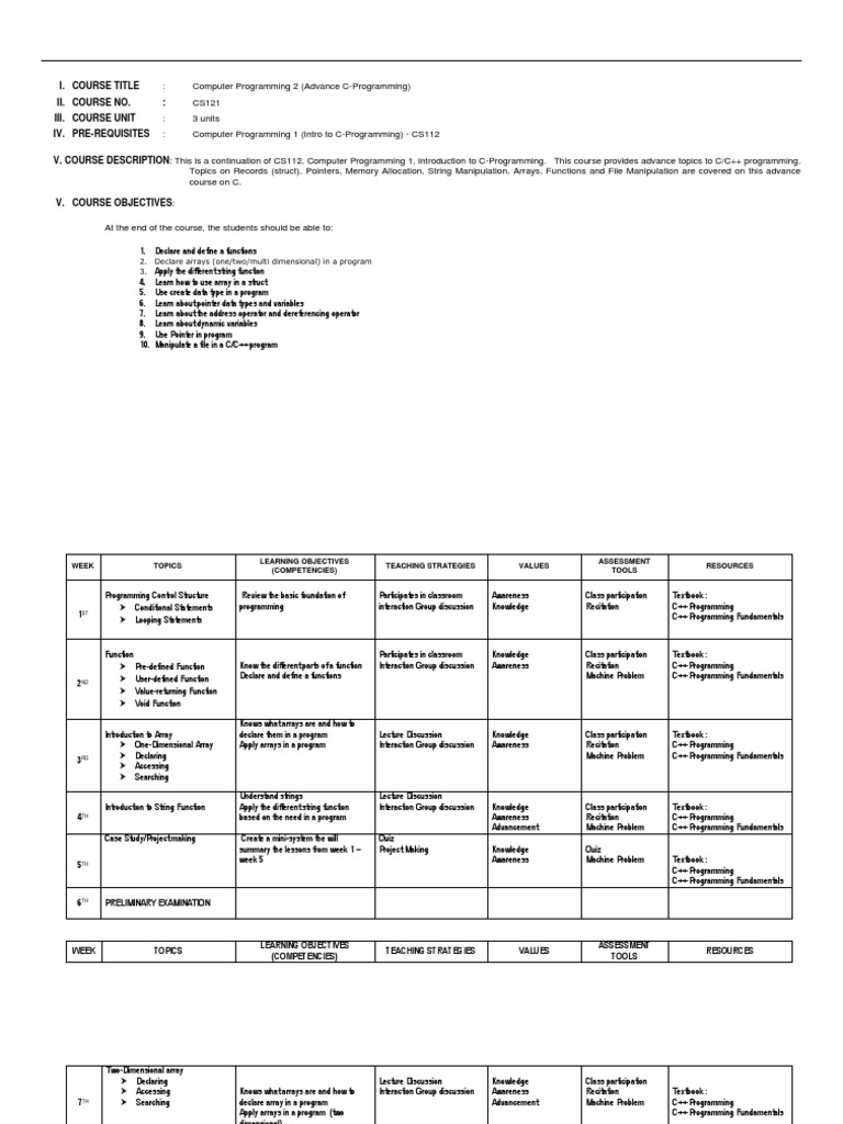 CC123 Computer Programming 2 | PDF | C (Programming Language) | Pointer ...