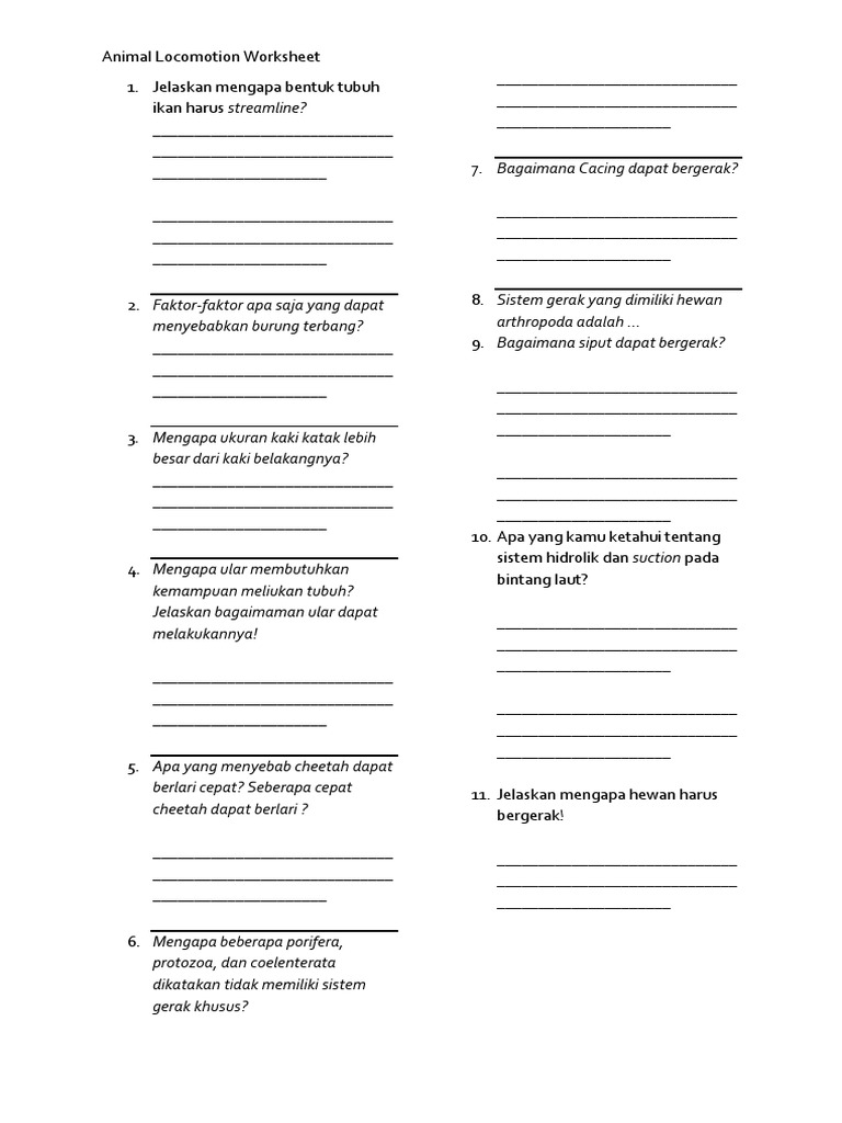 Animal Locomotion Worksheet | PDF