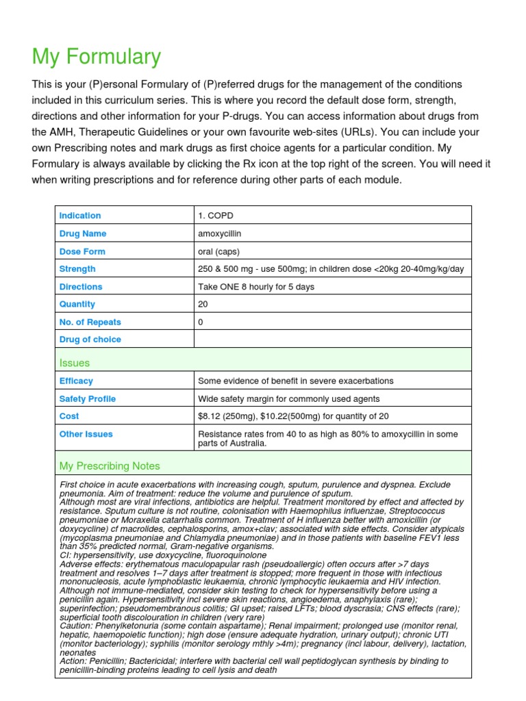 My Formulary 2 Chronic Obstructive Pulmonary Disease Urinary Tract
