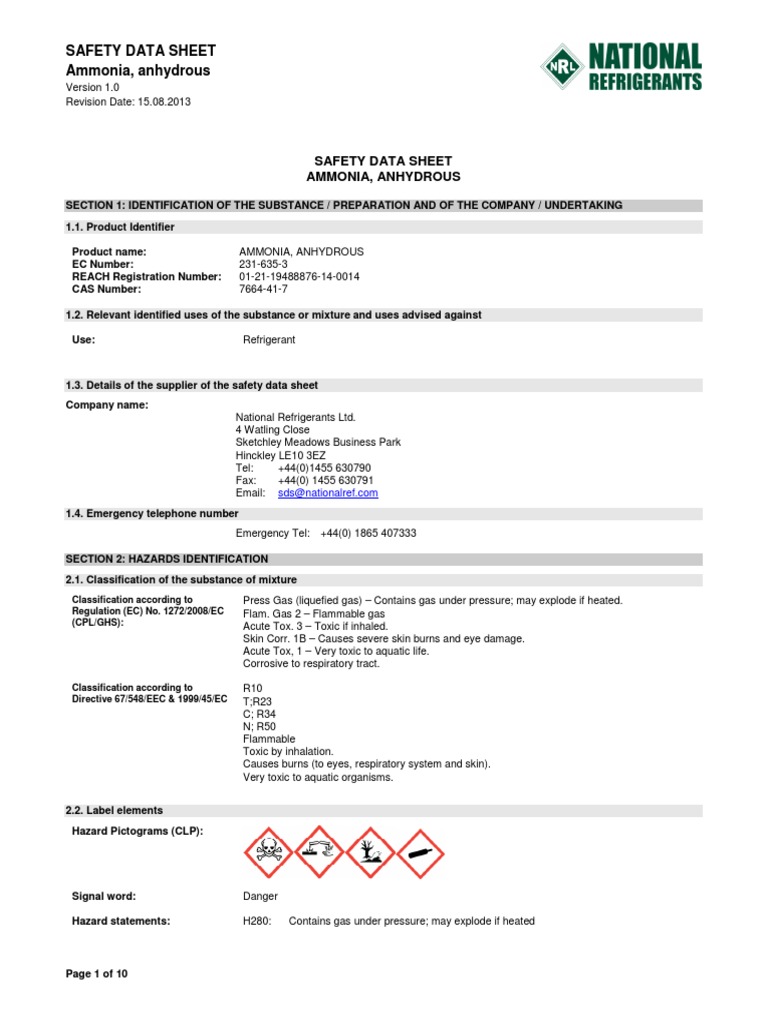 SDS R717 PDF Personal Protective Equipment Toxicity