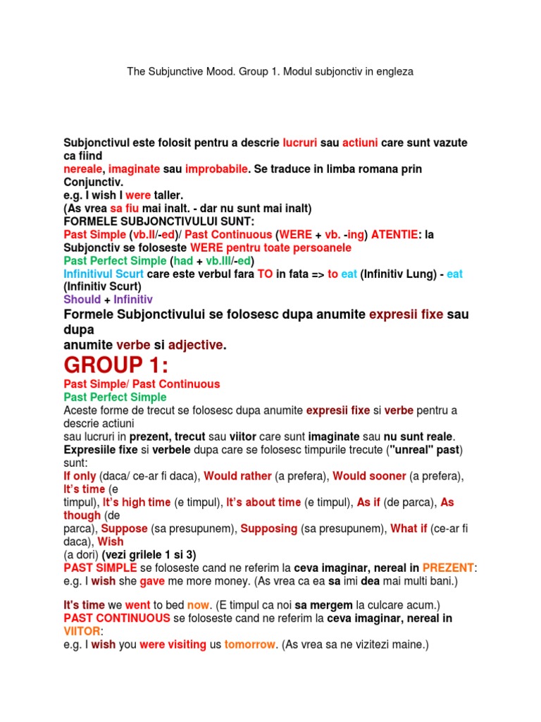 The Subjunctive Mood. Group 1 | PDF