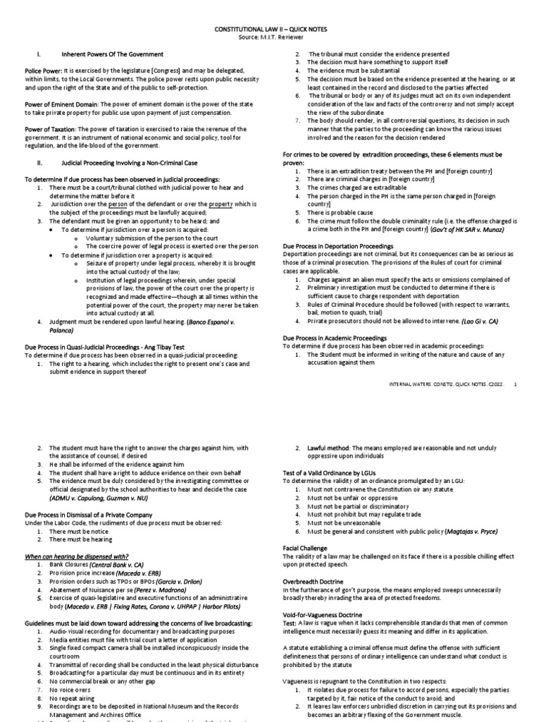Constitutional Law II Quick Notes | PDF | Eminent Domain | Defamation