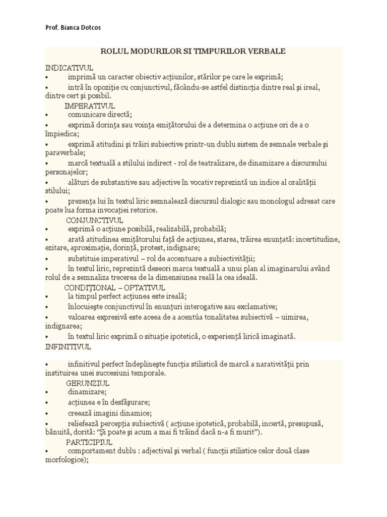 Rolul Modurilor Si Timpurilor Verbale | PDF
