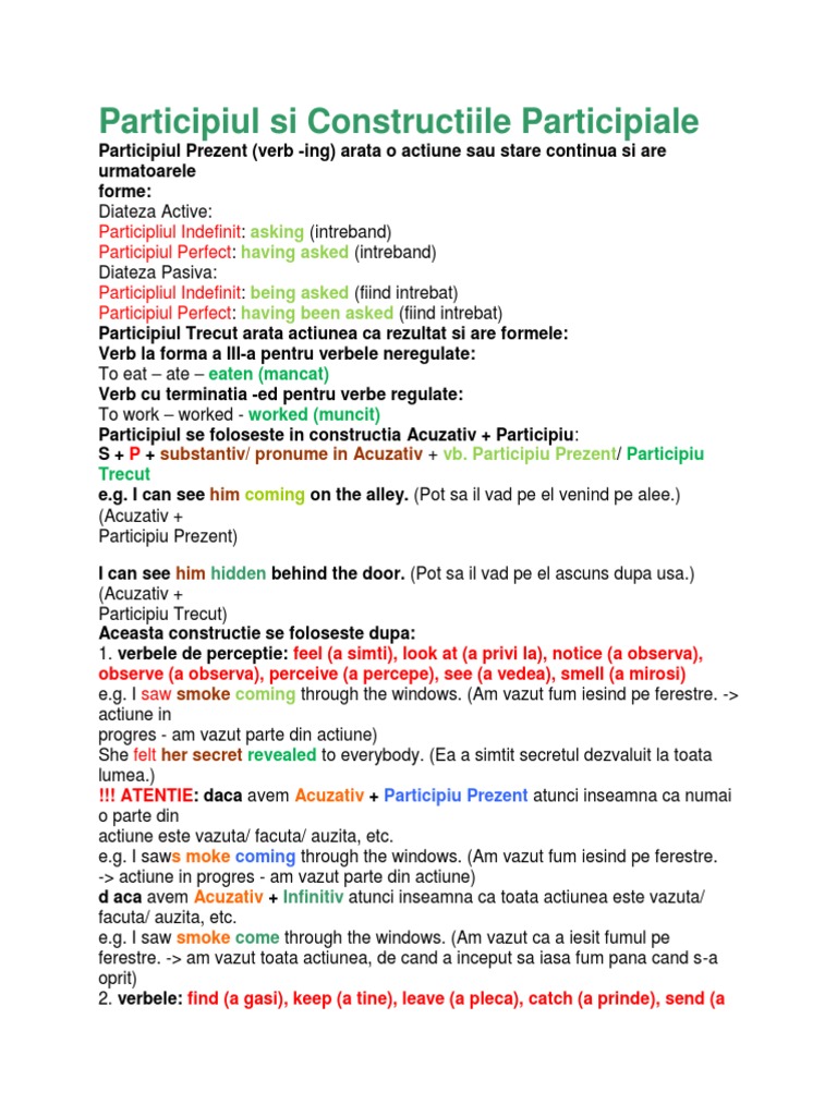 Participiul Si Constructiile Participiale | PDF