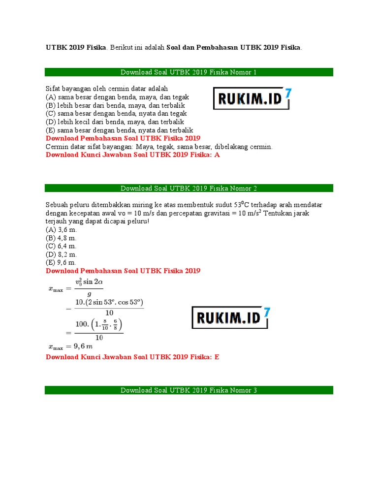 Download Soal Utbk Fisika 2019 Jawabanku Id