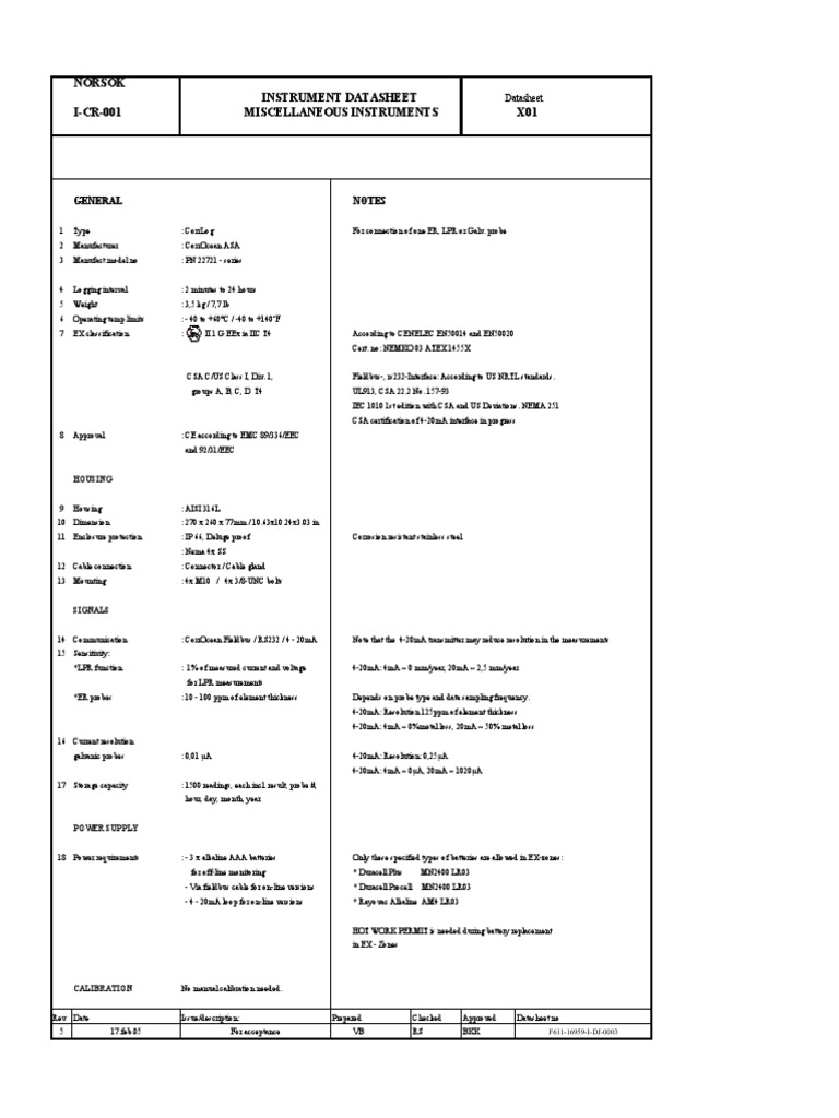 Instrument Datasheet for Engineers | PDF | Electrical Engineering ...