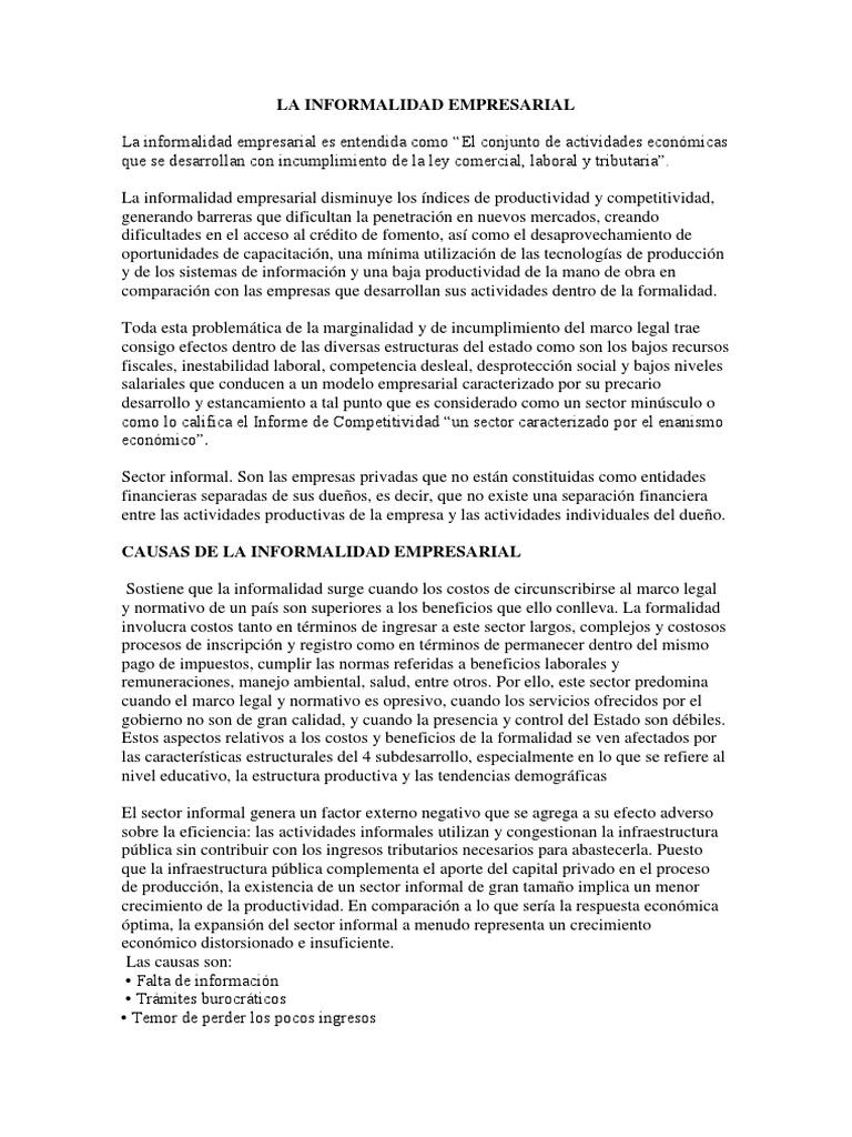 Causas y Efectos de la Informalidad Empresarial | PDF | Derecho laboral ...