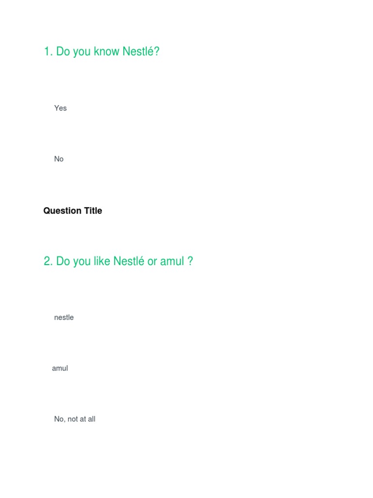 Nestlé Consumer Survey Questionnaire | PDF