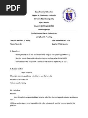 kindergarten lesson plan (explicit teaching)