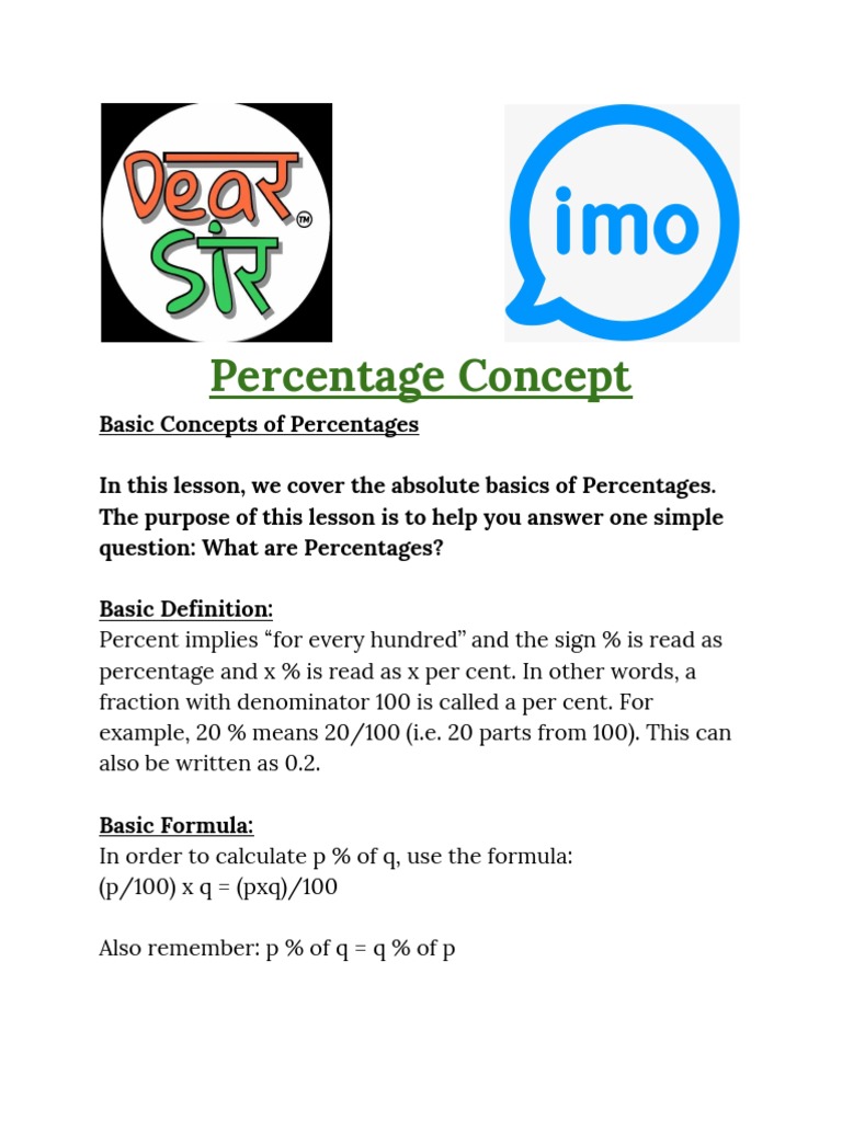 Percentage Concept by Dear Sir | PDF | Fraction (Mathematics) | Percentage