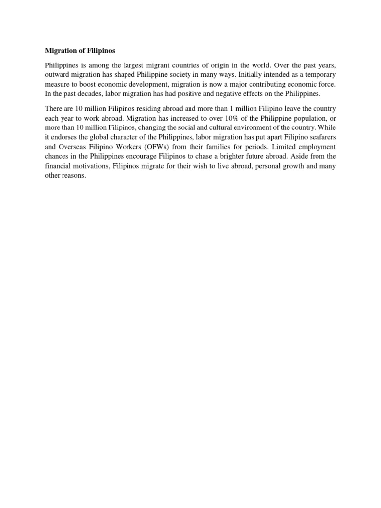 Effects of Filipino Migration | PDF