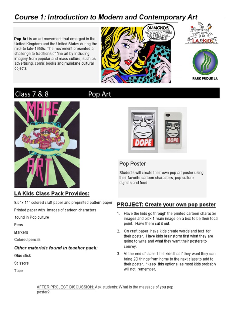 Intro To Modern & Contemporary Art Course 1 Class 7 & 8 PDF Art