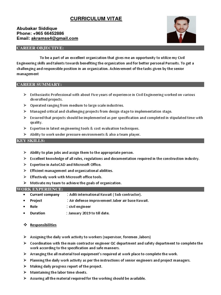 Civil Engineer Curriculum Vitae | PDF | Engineering | Specification ...