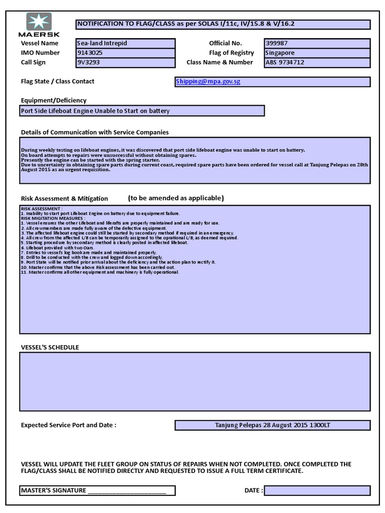Lifeboat Engine Risk Assessment Report | PDF | Ships | Transport