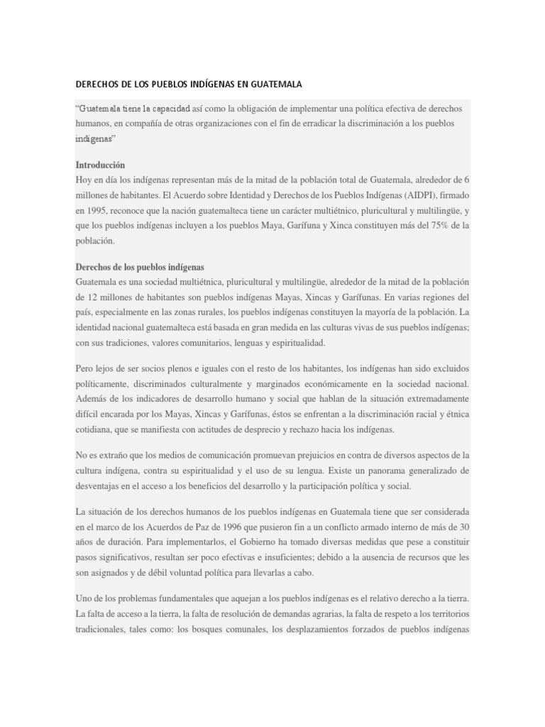 Derechos de los Pueblos Indígenas en Guatemala | PDF | Discriminación ...