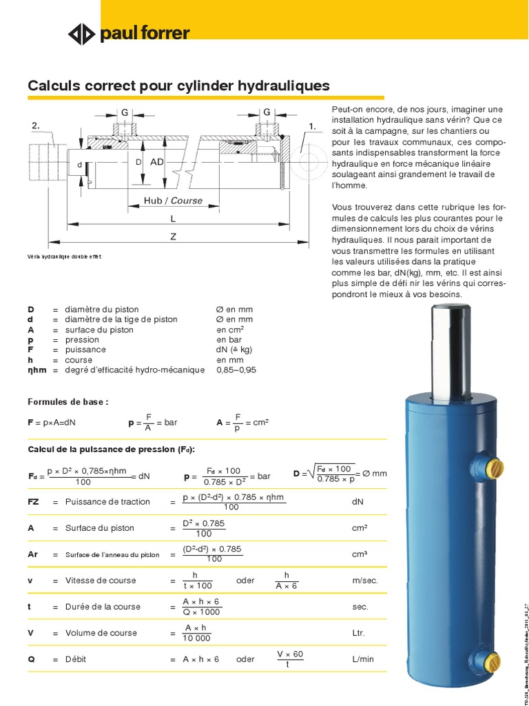 Formules de calcul pour vérins hydrauliques PDF Piston — free download