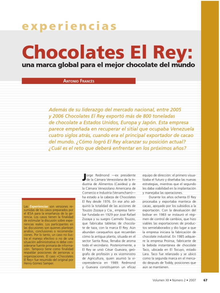 Chocolates El Rey. Una Marca Global para El Mejor Chocolate Del Mundo