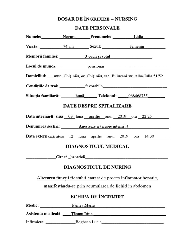 Dosar de Ingrijire - Nursing Date Persona PDF | PDF