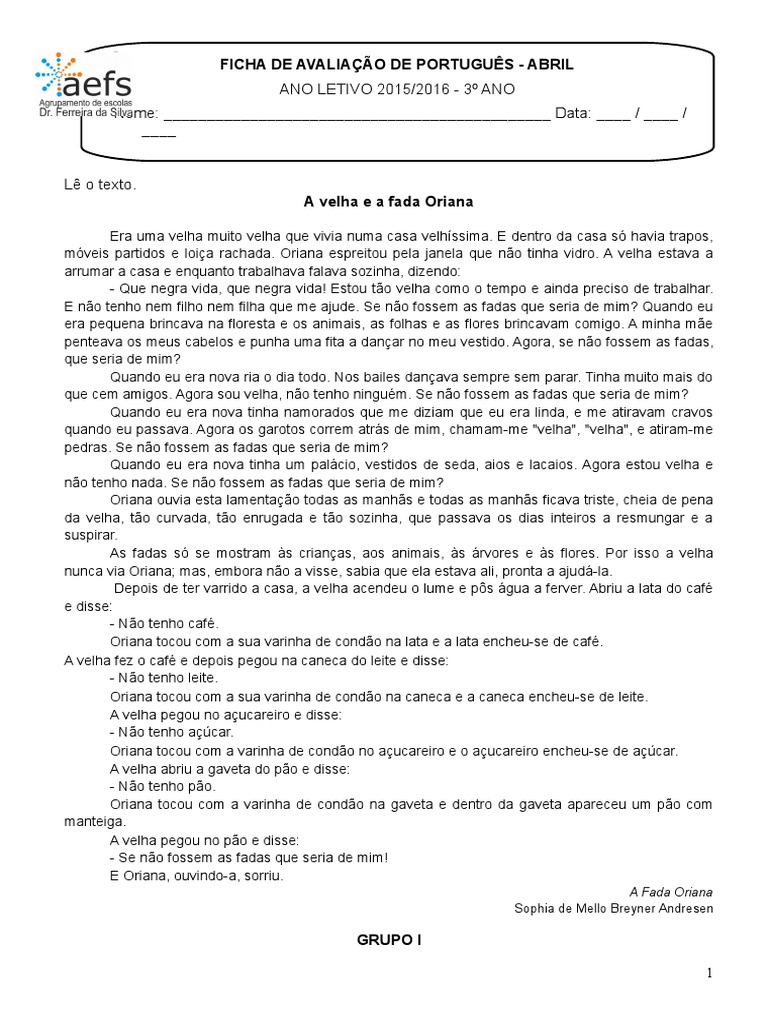 Ficha Português - Abril - 3º Ano | PDF | Morfologia linguística | Sintaxe