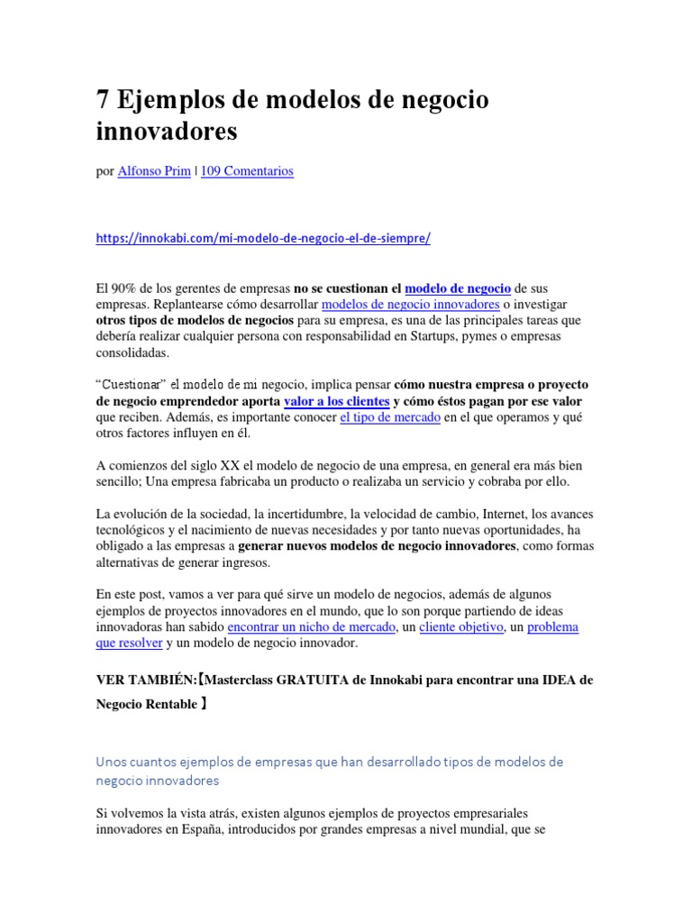 Ejemplos de Modelos de Negocio Innovadores | PDF | Modelo de negocio ...