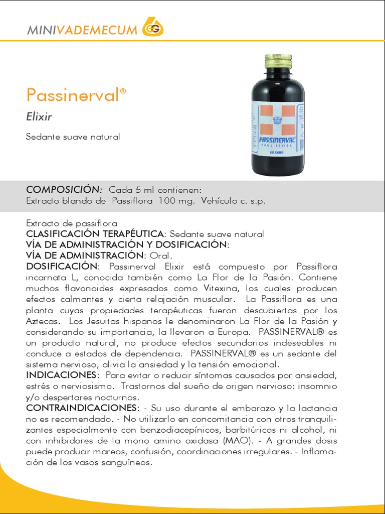 Usos y dosis de Passinerval Elixir | PDF