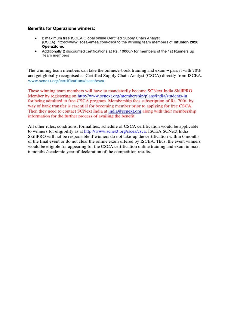 Free CSCA Certification for Winners | PDF