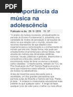 O PODER DA MUSICA NA ADOLESCENCIA