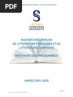 Brochure Master Recherche Et Programmes Des Seminaires 2019-2020 PDF