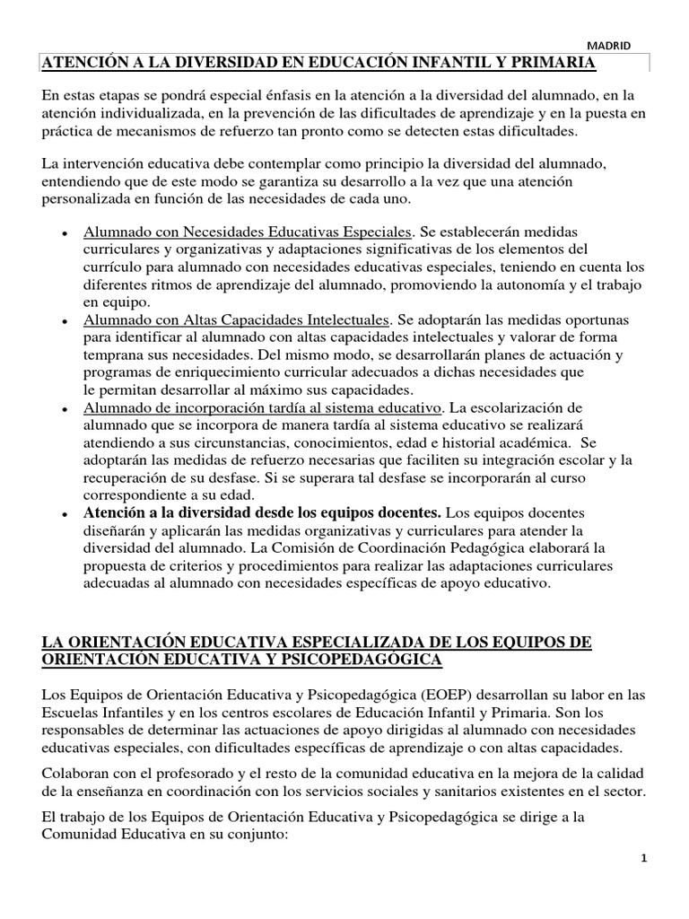 Atención a la Diversidad Educativa en Madrid | PDF | Educación de la ...