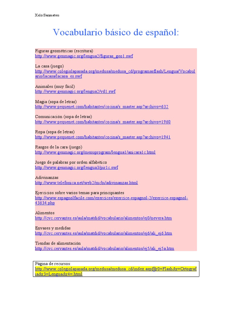Vocabulario Basico de Espanol | PDF