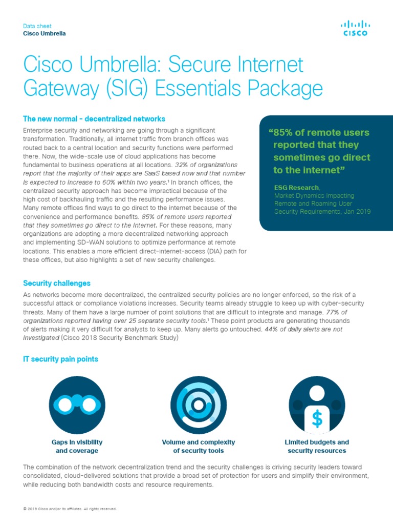 Cisco Umbrella Secure Gateway Sig Essentials PDF Computer