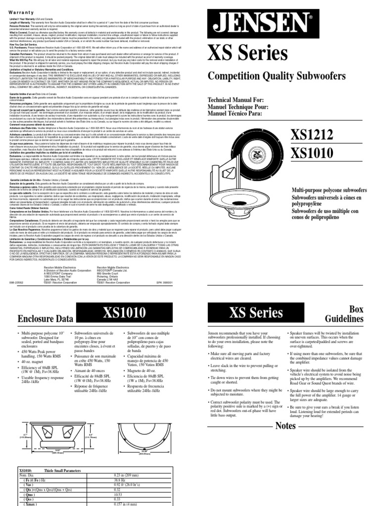 Jensen XS Manual PDF PDF Audio Engineering Electronics