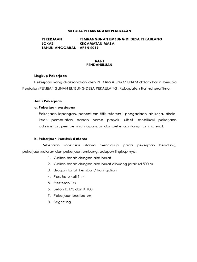 Metode Pelaksanaan Pembangunan Embung | PDF