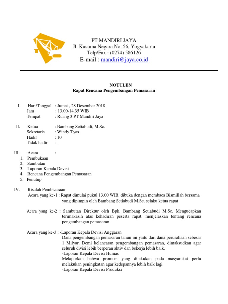 Notula Pt Mandiri Jaya
