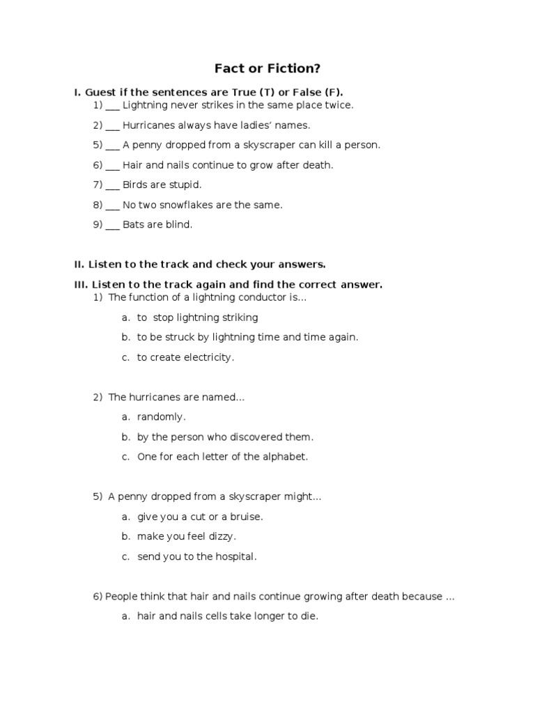 Fact or Fiction Worksheet