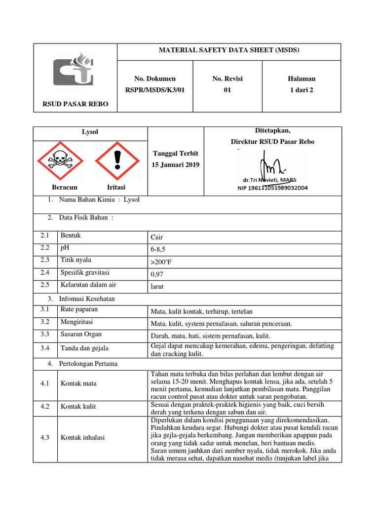 MSDS Lysol PDF