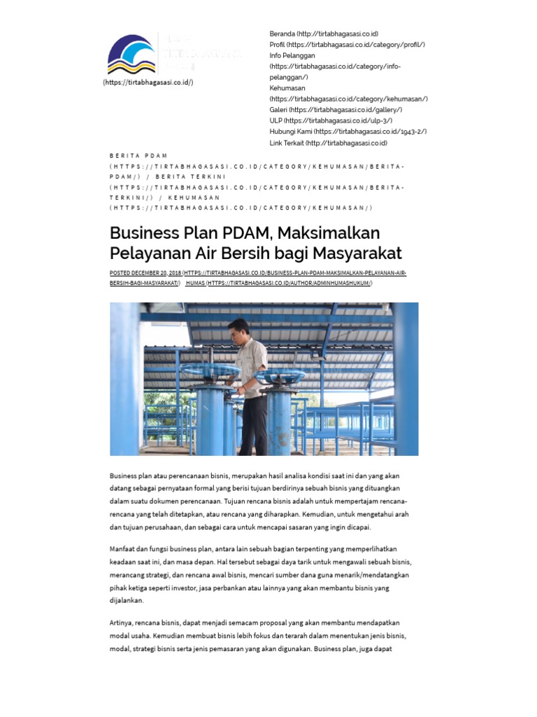Business Plan PDAM, Maksimalkan Pelayanan Air Bersih Bagi Masyarakat ...