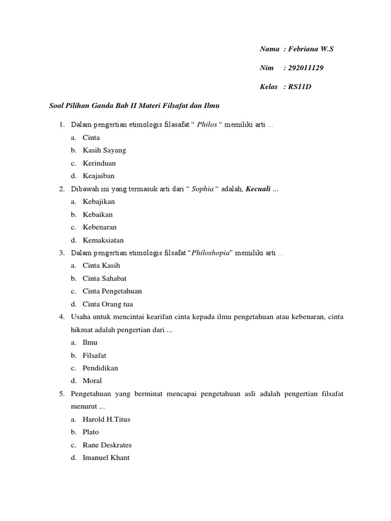 Soal Pilihan Ganda Filsafat Ilmu1 Docx