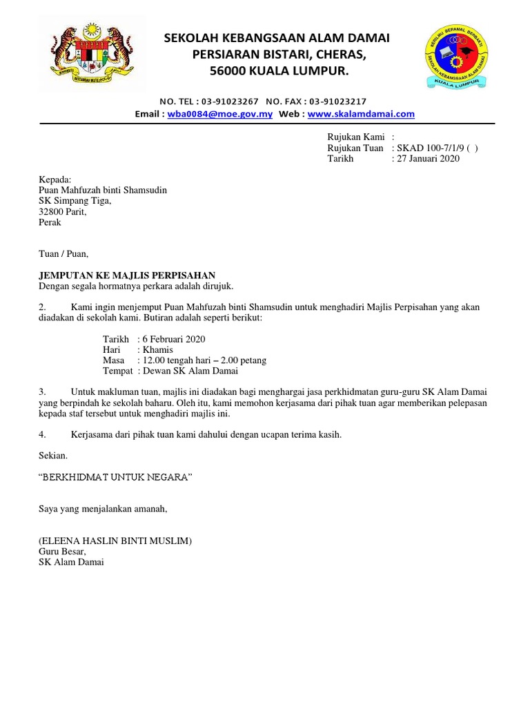 Surat Jemputan Sanjungan Budi Pdf