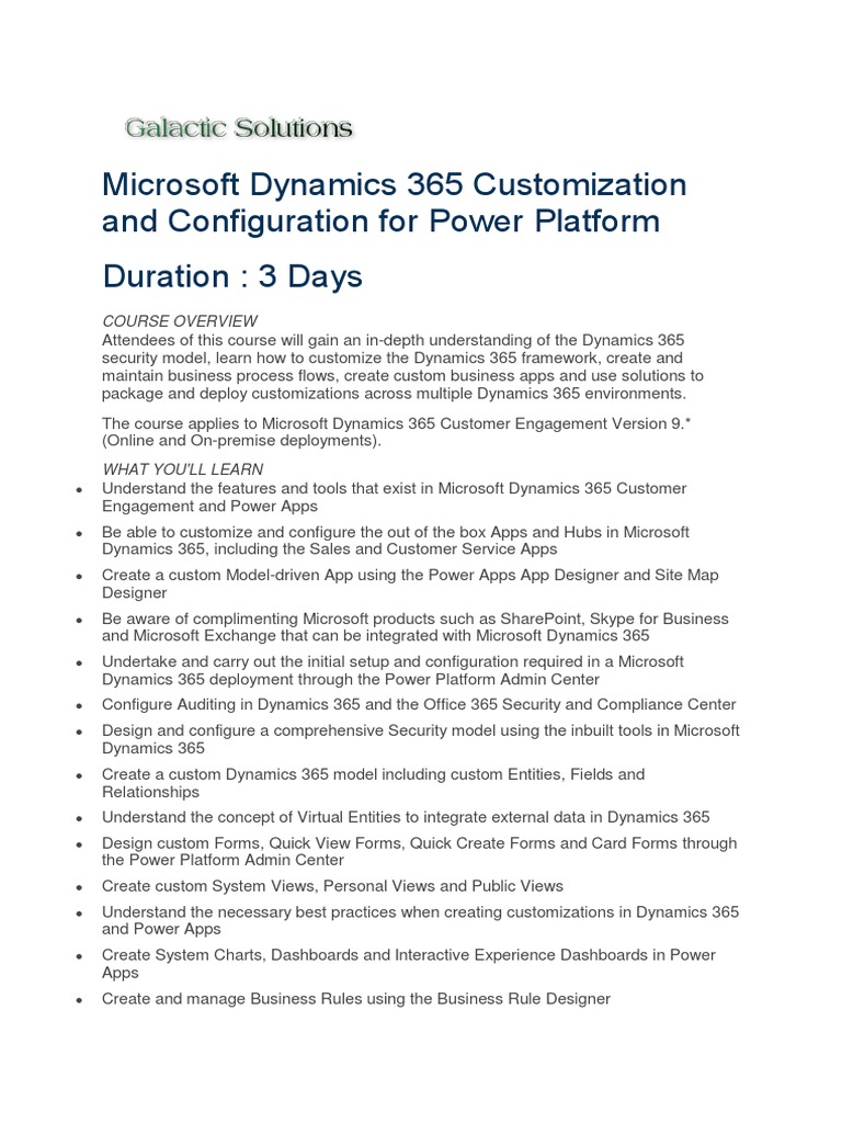 Dynamics 365 Customization Course Overview | PDF | Business Process ...