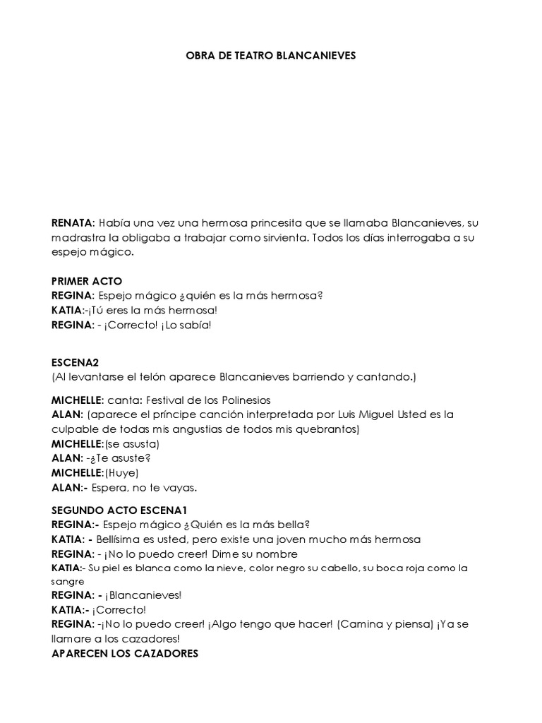 Obra de Teatro Blancanieves PDF Blanco como la nieve