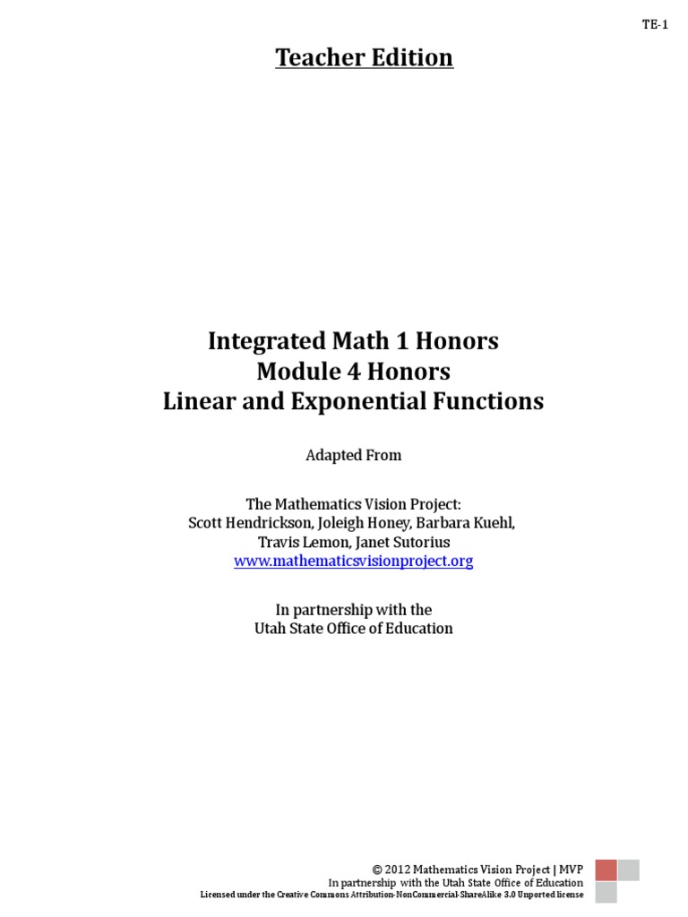CHSD230 Math 1 Honors Module 4H TE | PDF | Exponential Function ...