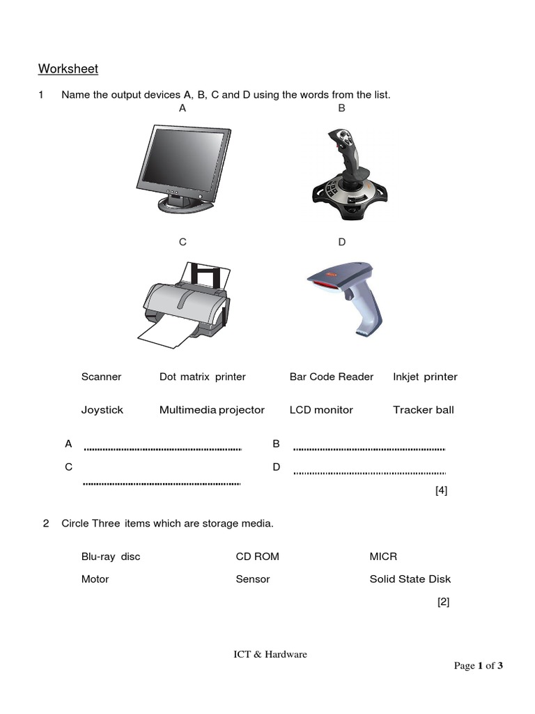 Worksheet: Exploring Input, Output, Storage and Processing Devices ...