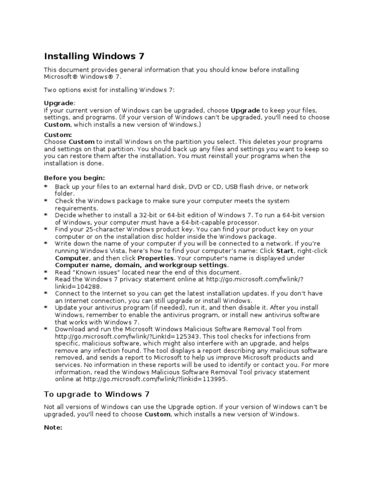 Installing Windows 7: Upgrade | PDF | Windows 7 | Microsoft Windows